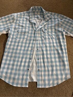 Men's Short-Sleeve Plaid Button-Down Shirt - Blue & White